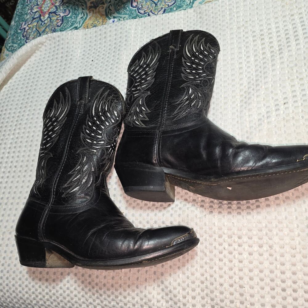 LAREDO SZ 11.5 D VINTAGE LEATHER SILVER DEATAILED WESTERN BOOTS